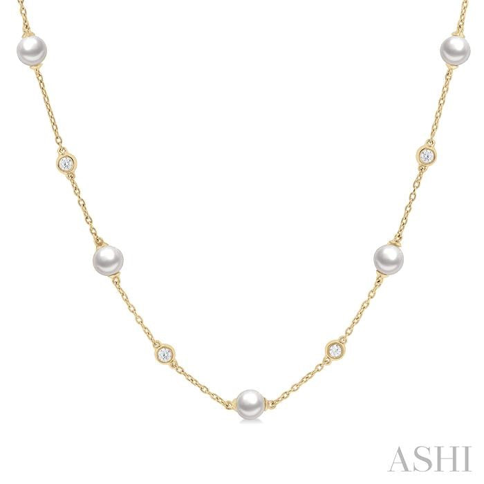 14KY PEARL & DIA 1/4CTW STATION NECKLACE