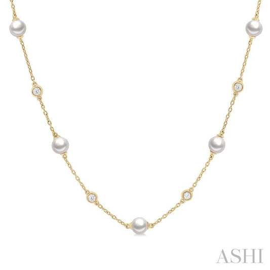 14KY PEARL & DIA 1/4CTW STATION NECKLACE