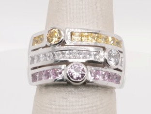 LADIES 10K WG PINK SAPPHIRE MULTI STONE RING