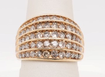 LADIES 14K YELLOW APX 2.00CTW 5 ROW DIAMOND RING