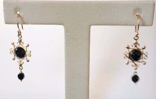 LADIES 14K YG AND ONYX ESTATE EARRINGS