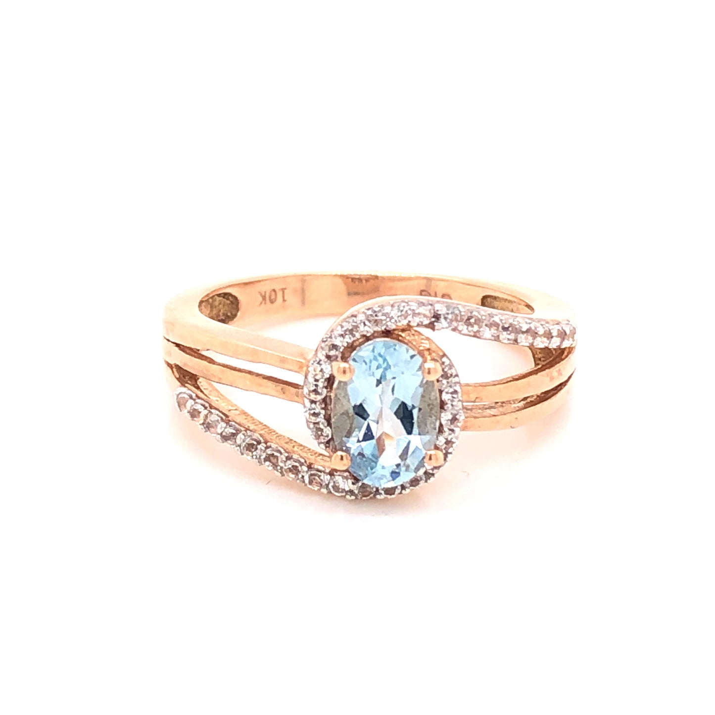 10K RG AQUA WHITE TOPAZ RING
