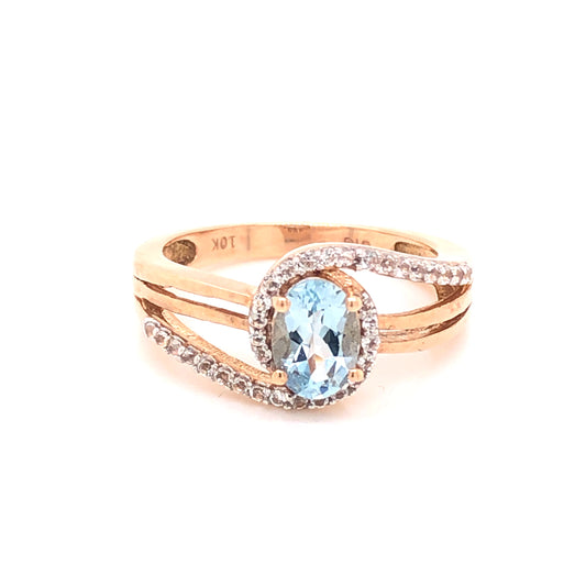 10K RG AQUA WHITE TOPAZ RING