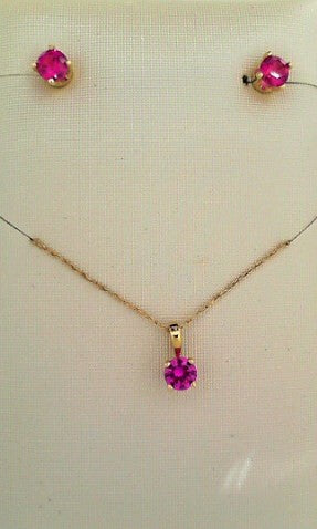 CHILDRENS 14KY RUBY NECKLACE & EARRING SET