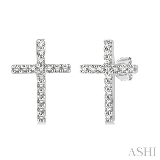 14K WG PETITE CROSS EARRINGS 0.10CTW