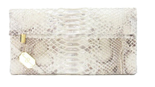 FOLD CLUTCH - PYTHON METALLIC SILVER