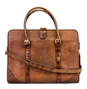 BRIEFCASE - LEATHER TRIMMED IN CROCODILE