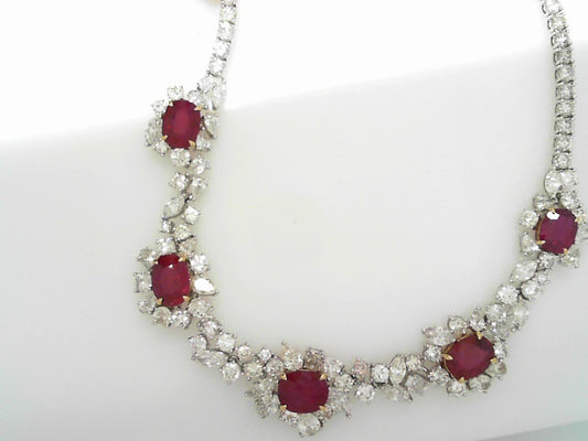 LADIES 18KWG RUBY AND DIAMOND NECKLACE