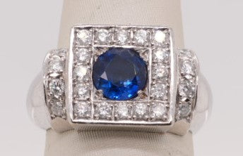 ESTATE 14KWG DIAMOND AND TANZANITE SQUARE FASHION RING