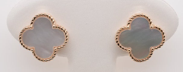 14K YG CLOVER CLIP EARRINGS WITH POST MOP
