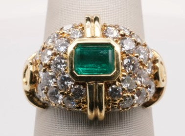 LADIES 18K YG EMERALD & DIAMOND RING