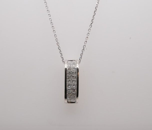 14K WG 2 ROW INVISIBLE SET PENDANT APX 0.66CTW