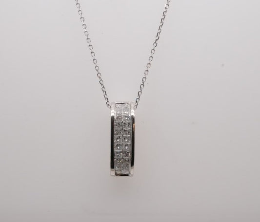 14K WG 2 ROW INVISIBLE SET PENDANT APX 0.66CTW