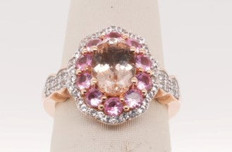 14K YG MORGANITE PINK/WHITE SAPPHIRE RING