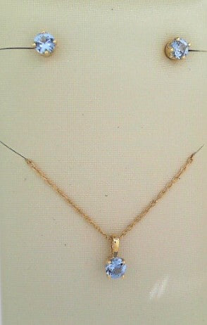 CHILDRENS 14KY AQUAMARINE NECKLACE & EARRING SET