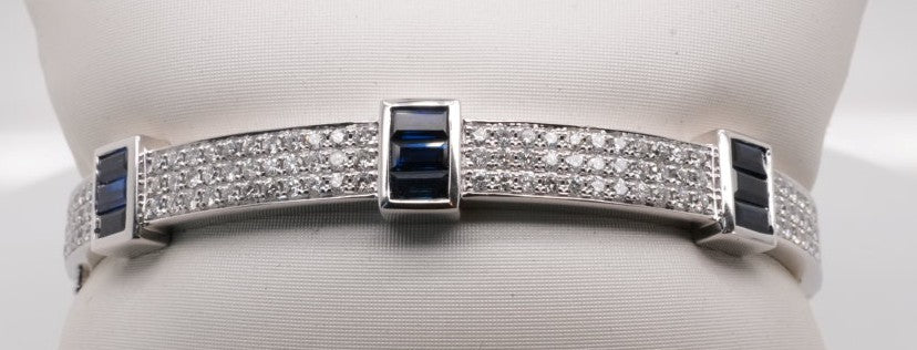 14K WG BRACELET BANGLE ROUNDS DIAMOND 1.48CTW SAPPHIRES 2.20CTW