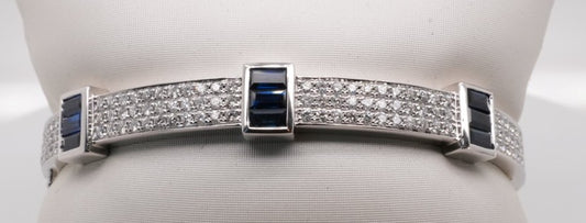 14K WG BRACELET BANGLE ROUNDS DIAMOND 1.48CTW SAPPHIRES 2.20CTW