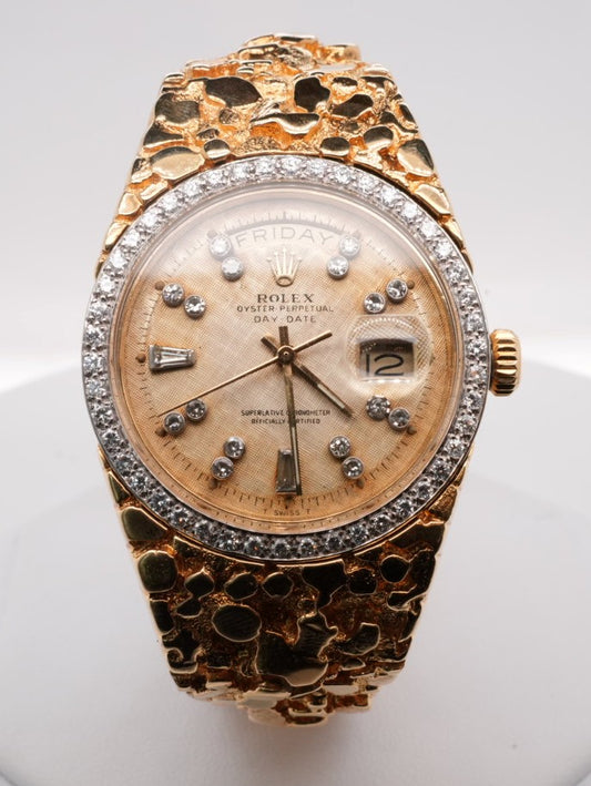 PRE-OWNED GOLD NUGGET ROLEX DIAMOND DIAL DIAMOND BEZEL