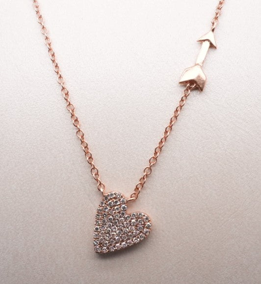 LADIES 14KRG HEART & ARROW NECKLACE D=0.13CTW