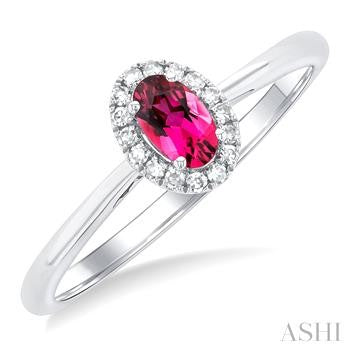 10K WG OVAL HALO PINK TOURMALINE RING 0.07CTW