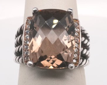 925 6MM SMOKY QUARTZ DIAMONDS YURMAN WHEATON RING