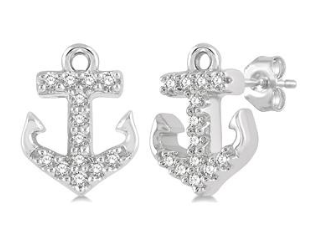 10K WHITE GOLD ANCHOR STUDS DIAMONDS 0.08CTW