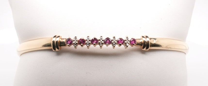 ESTATE 14K YG RUBY AND DIAMOND BANGLE