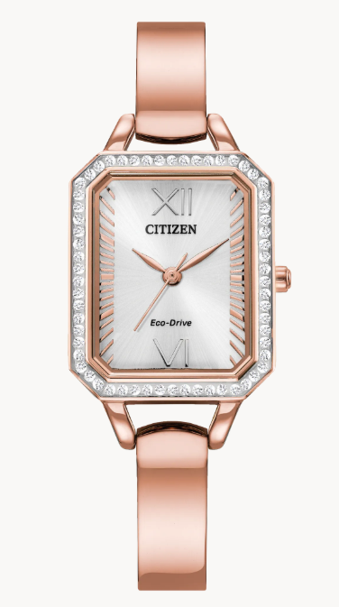 CITIZEN ROSE SQUARE DIAL CRYSTALS ON BEZEL