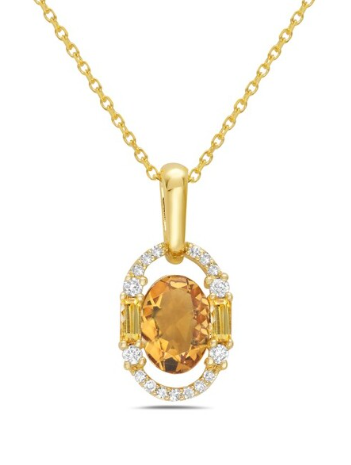 14K YG CITRINE 0.83CTW SAPPHIRE 0.12CTW AND DIAMOND 0.08CTW