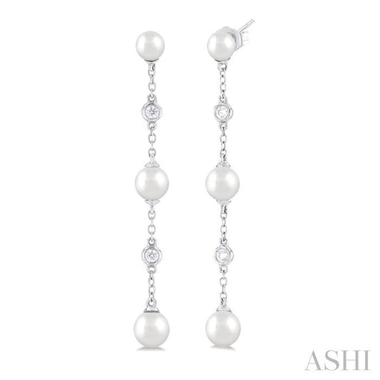 14KW PEARL & DIA .08CTW DROP EARRINGS