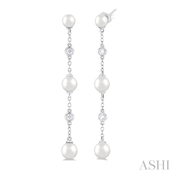14KW PEARL & DIA .08CTW DROP EARRINGS