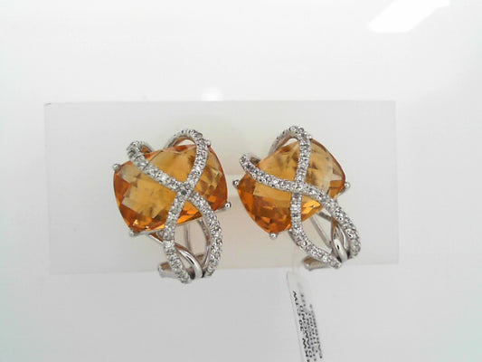 14KW .30 CTW DIAMOND CUSHION CUT CITRINE EARRINGS