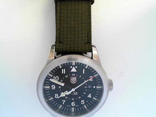 LUMINOX P-38 LIGHTENING GMT 9520 SERIES BLK DIAL GREEN TEXTILE STRAP