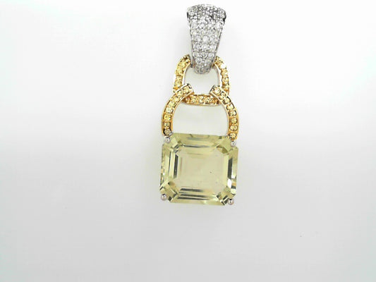 LADIES 14KW LEMON QUARTZ EMERALD 12.65CTW DIA- 0.50CTW