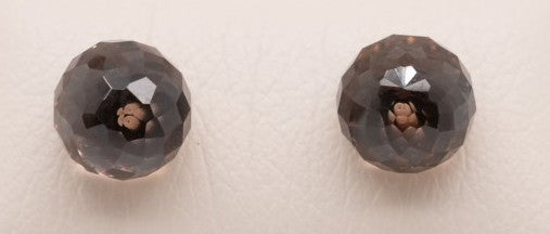 LADIES 14K YG SMOKY TOPAZ BALL EARRINGS
