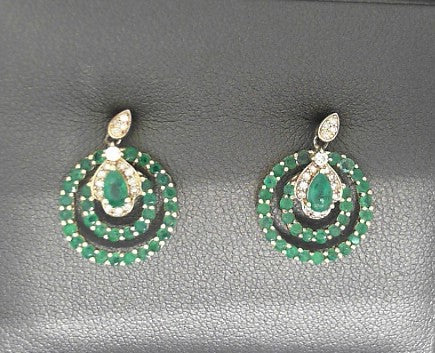 14K YG .20CTW DIAMOND 1.50CTW EMERALD EARRINGS