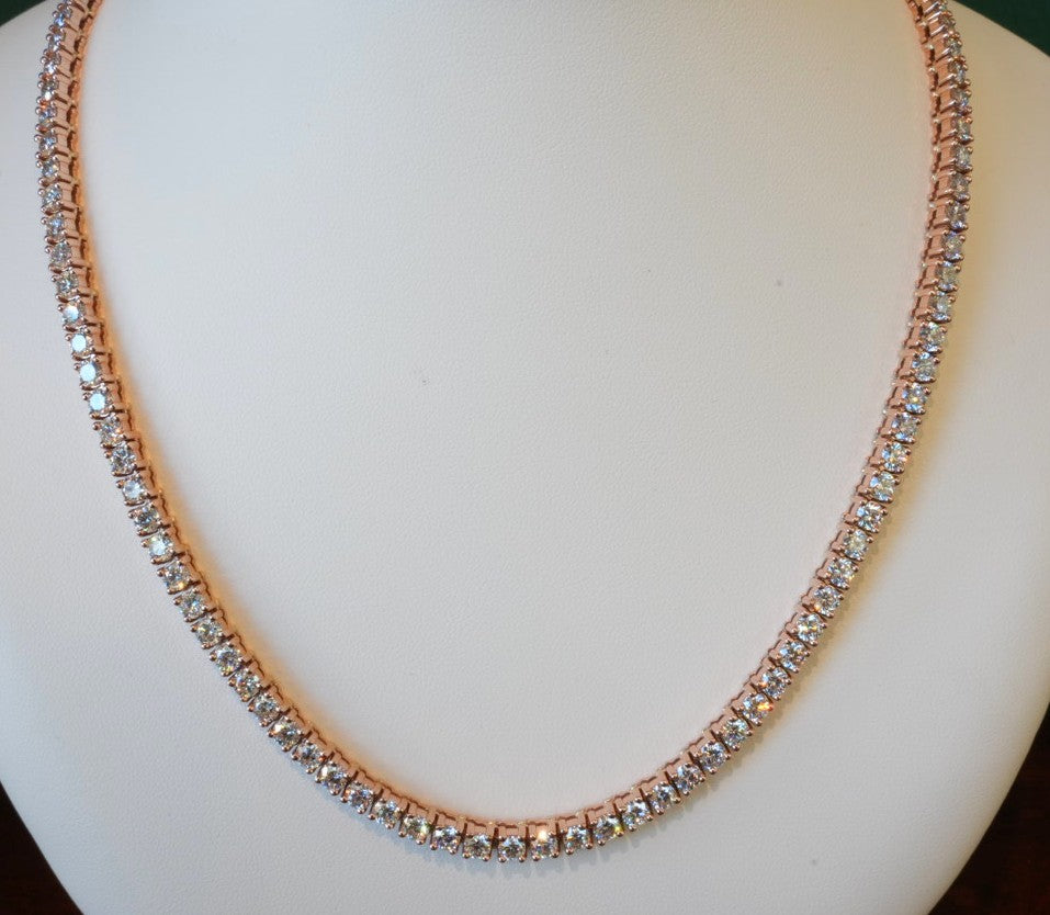 LADIES 14K RG TENNIS NECKLACE 24" 32CTW 72.9GRAMS
