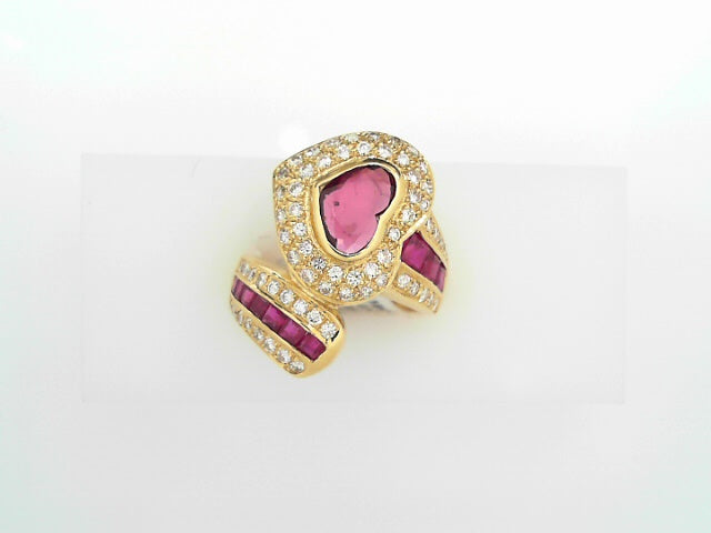 18K YG RUBY 1.03CT BGTS 1.05CT HEART DIA 0.71CT RING