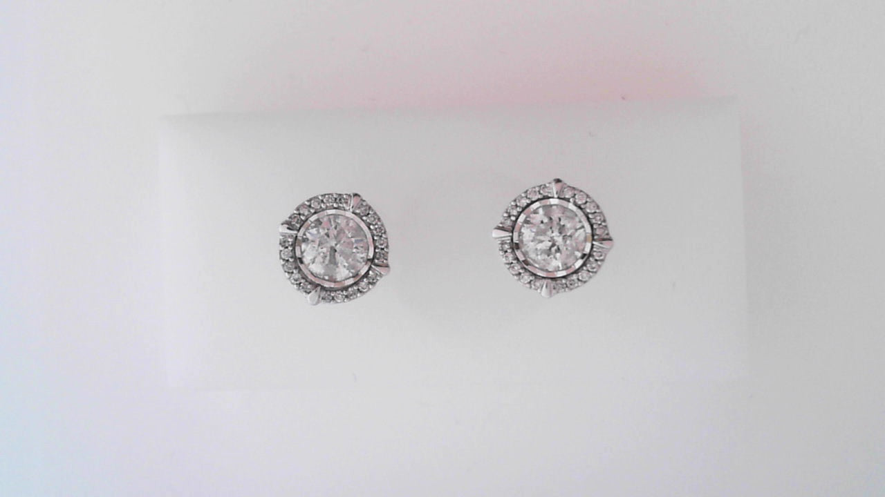 14K WG 1.5 CTW DIAMOND CENTER 5/8*2 CLUSTER EARRING PUSH BACK