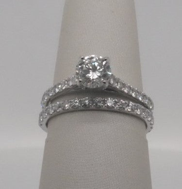 LADIES 14K WG WEDDING SET EGL 3402407626 ROUND CTR SI2/E 0.84CTW + 0.8