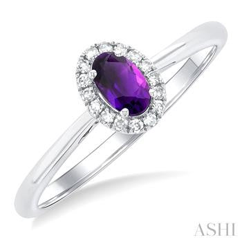10K WG OVAL HALO AMYTHEST RING 0.07CTW