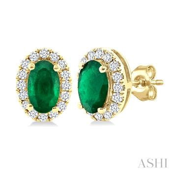 10K WG OVAL HALO AQUA MARINE EARRINGS 0.13CTW