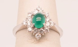 LADIES PLATINUM CAB EMERALD DIA 0.41CT