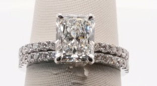 LADIES 18K WG WEDDING SET RADIANT CTR FL/G 1.701CT + APX 0.40SEMI = 2.
