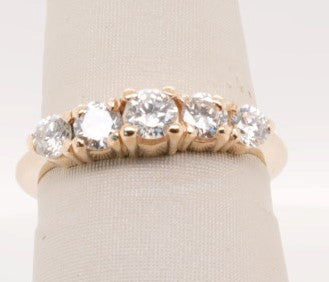 LADIES 14K YG DIAMOND 5 STONE ROUND BAND APX 0.86CTW