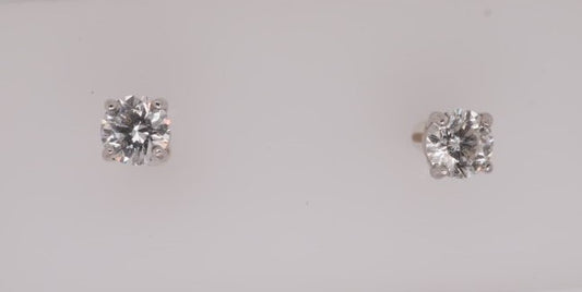 14K WG ROUND DIAMOND STUDS APX 1.00CTW SI2/H