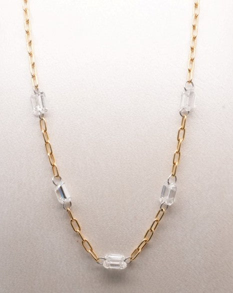 14KYG 5 STONE EMERALD DIAMOND NECKLACE 1.25CTW