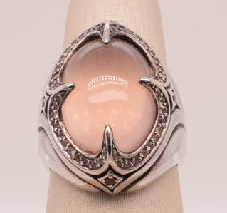 SCOTT KAY ROSE QUARTZ & WHITE SAPPHIRE RING SS