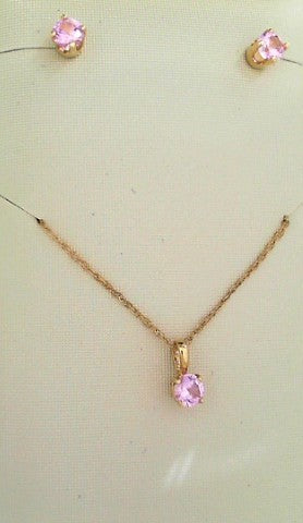 CHILDRENS 14KY PINK TOURMALINE NECKLACE & EARRING SET