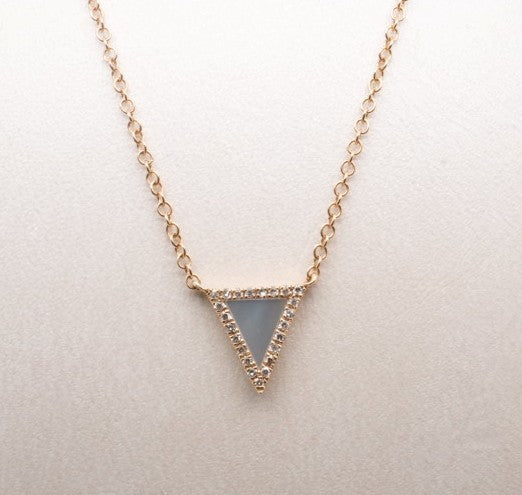 LADIES 14KYG TRIANGLE NECKLACE MOP=0.15CTW D=0.05CTW